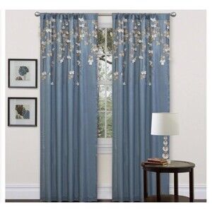 Lush decor blue and beige cascading petals flower drop one window panel 42x84